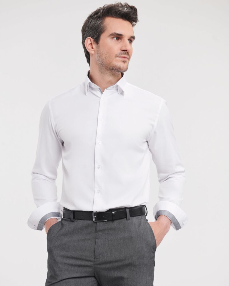 Men's Long Sleeve Tailored Contrast Herringbone Shirt  Thumbnail