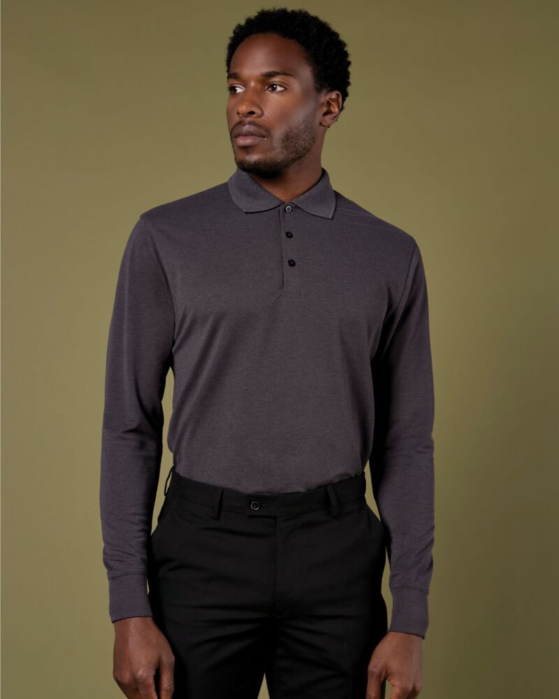 Men's Long Sleeved Pique Polo Shirt Thumbnail