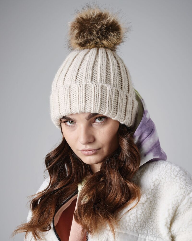 Faux Fur Pom Pom Chunky Beanie Thumbnail