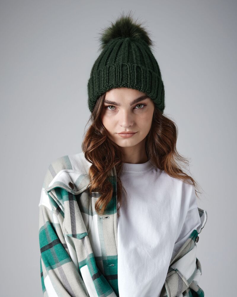 Verbier Faux Fur Pop Pom Chunky Beanie Thumbnail