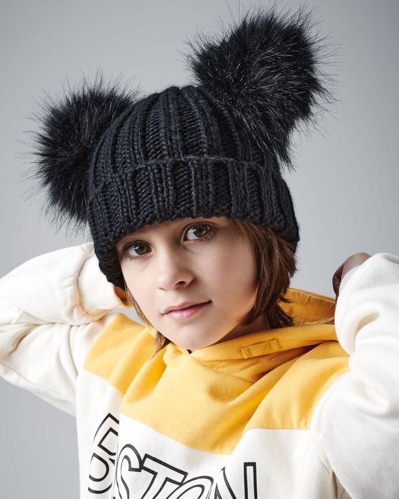 Junior Faux Fur Double Pom Pom Beanie Thumbnail