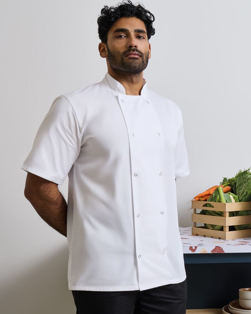 Unisex Short Sleeve Stud Front Chef's Jacket Thumbnail