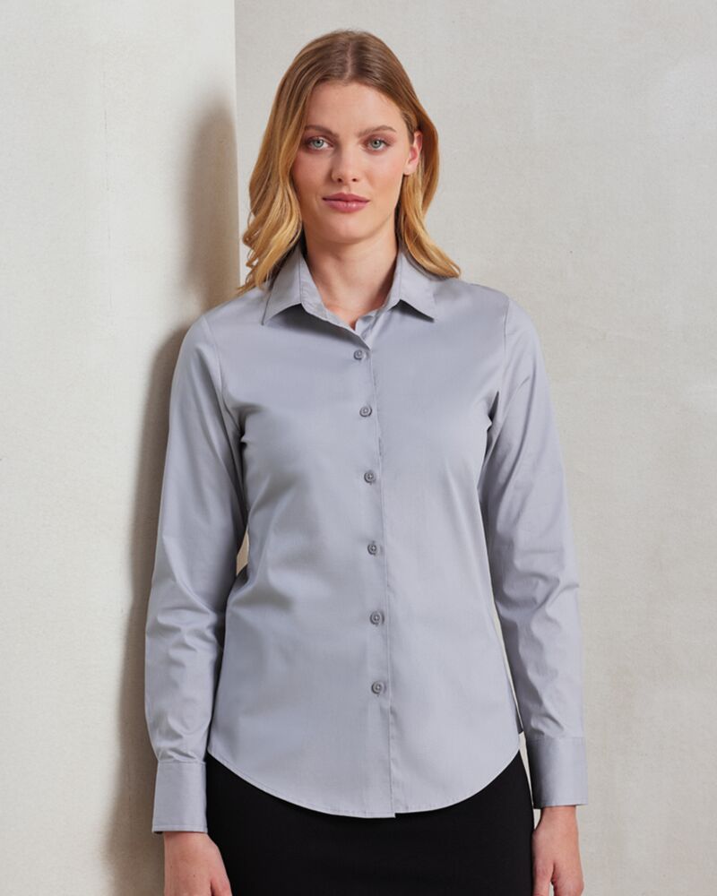 Ladies Long Sleeve Stretch Fit Poplin Shirt Thumbnail